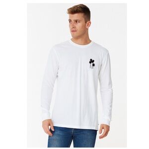 James Perse White Long Sleeve Shirt with Black Graphic Palm Trees M